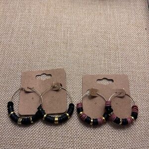 Elegant Black and Pink Hoop Earrings